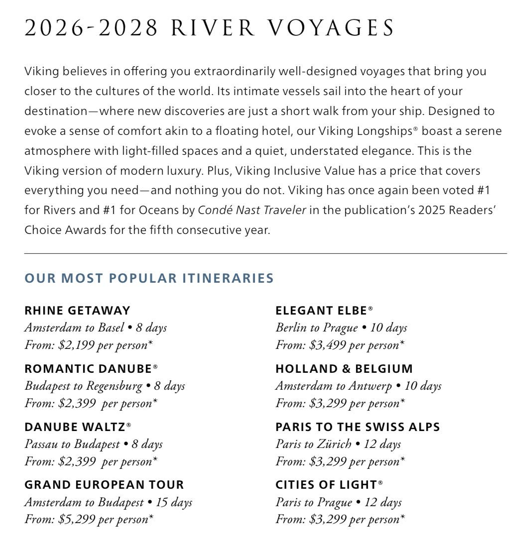 2026–2028 river, ocean and expedition voyages — Viking Inclusive Value, voted #1 for Rivers and #1 for Oceans by Condé Nast Traveler readers five years running