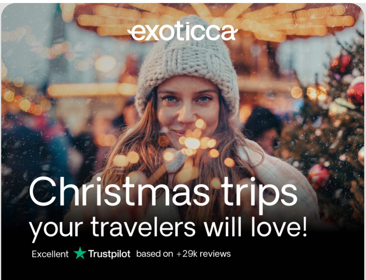 Christmas trips your travelers will love — with airfare included (Trustpilot Excellent, 29k+ reviews)